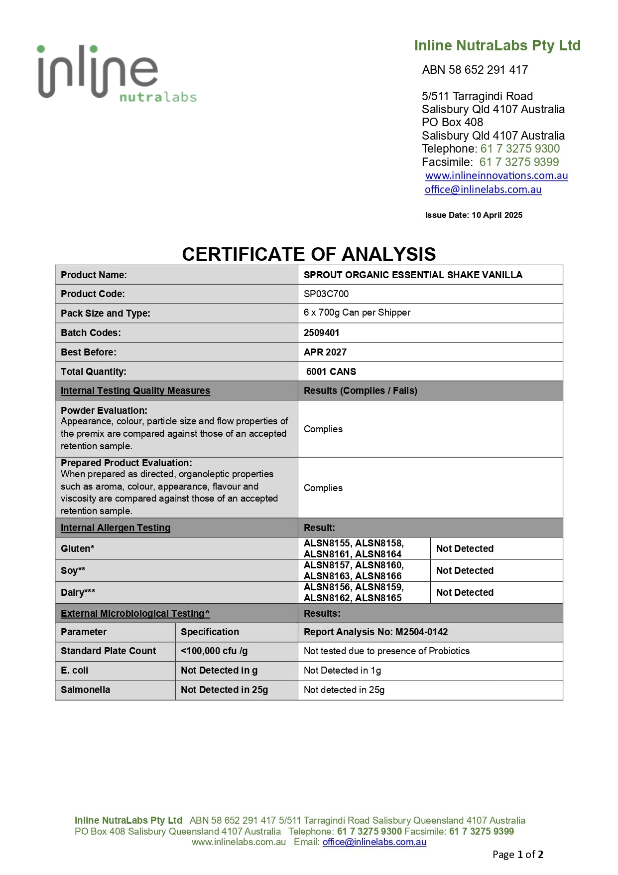 Sprout Organic Essential Shake Sabor Vainilla 700gr