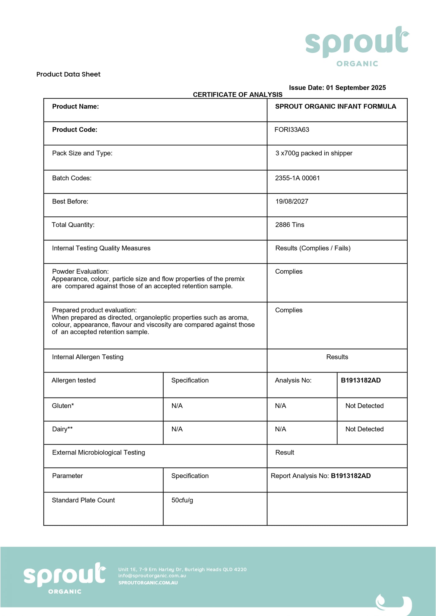 Sprout Organic Infant Formula 700gr