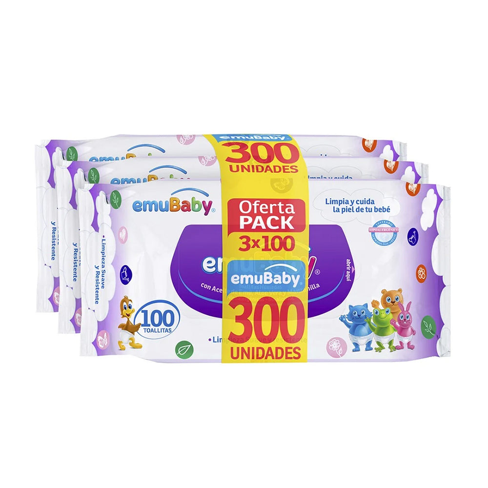 Toallitas Húmedas Emubaby Pack 3 x 100 un